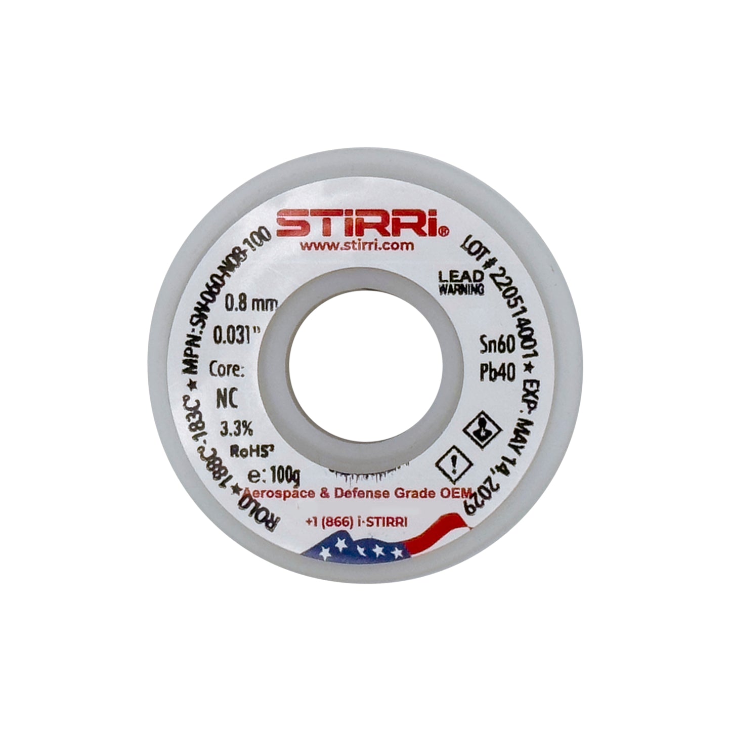 MT-060 - Sn60Pb40 mid-temp leaded solder wire NC-core ROL0 - 100g spool