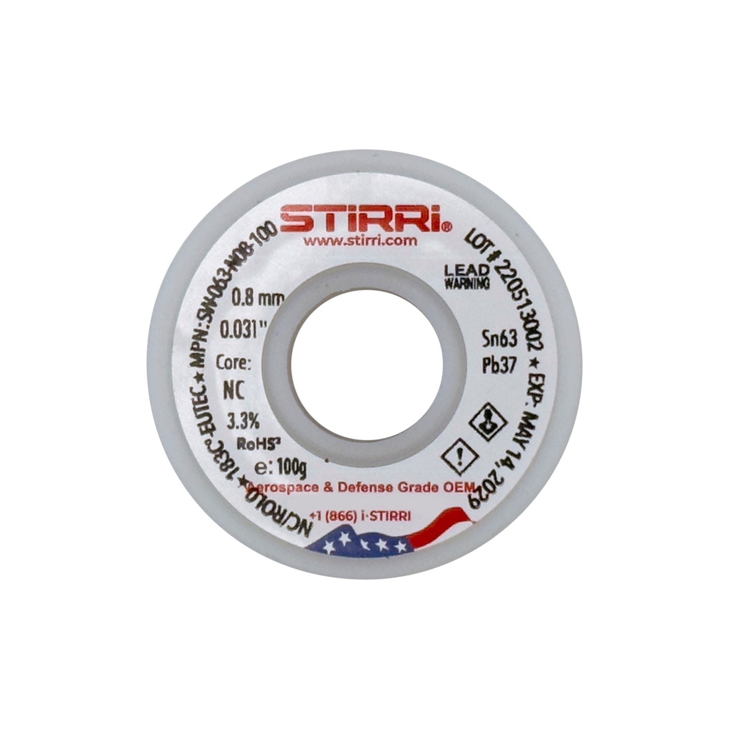 MT-063 - Sn63Pb37 mid-temp eutectic leaded solder wire NC-core ROL0 - 100g spool