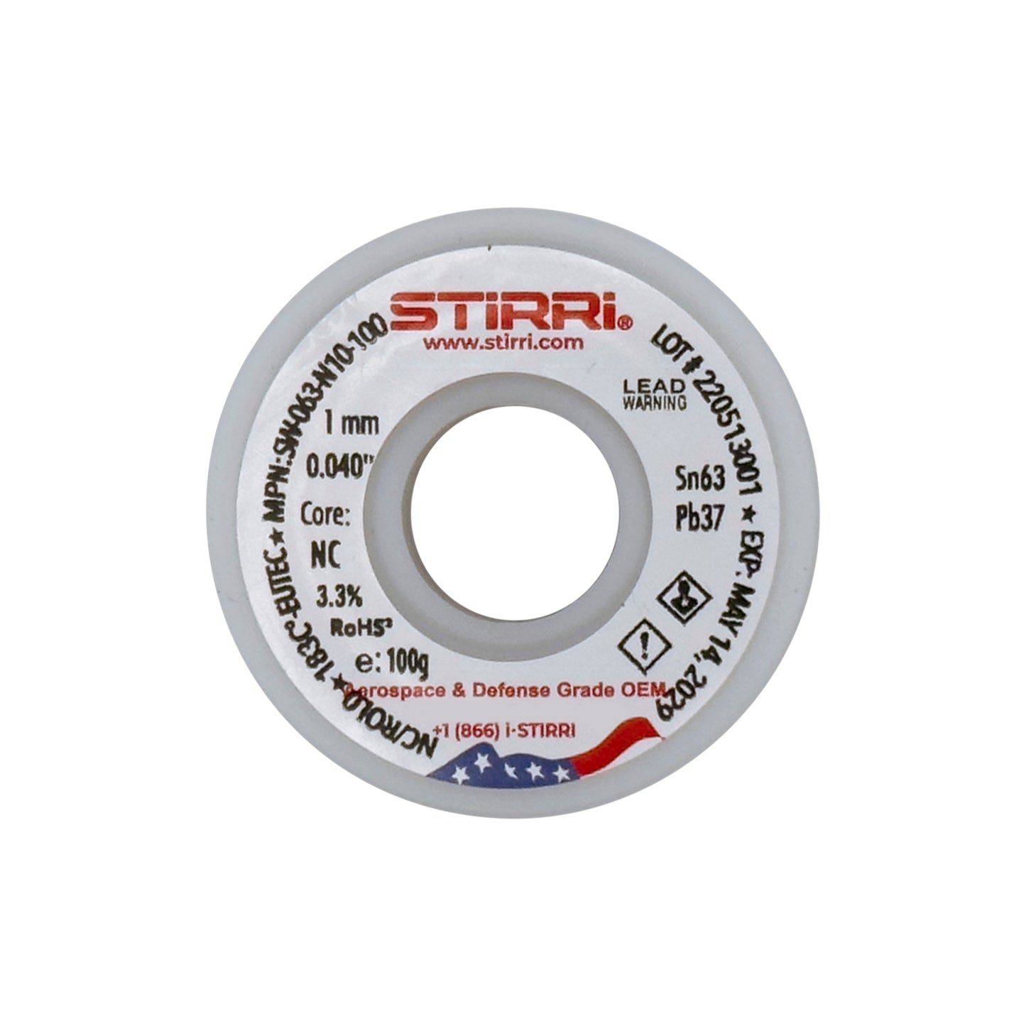 MT-063 - Sn63Pb37 mid-temp eutectic leaded solder wire NC-core ROL0 - 100g spool