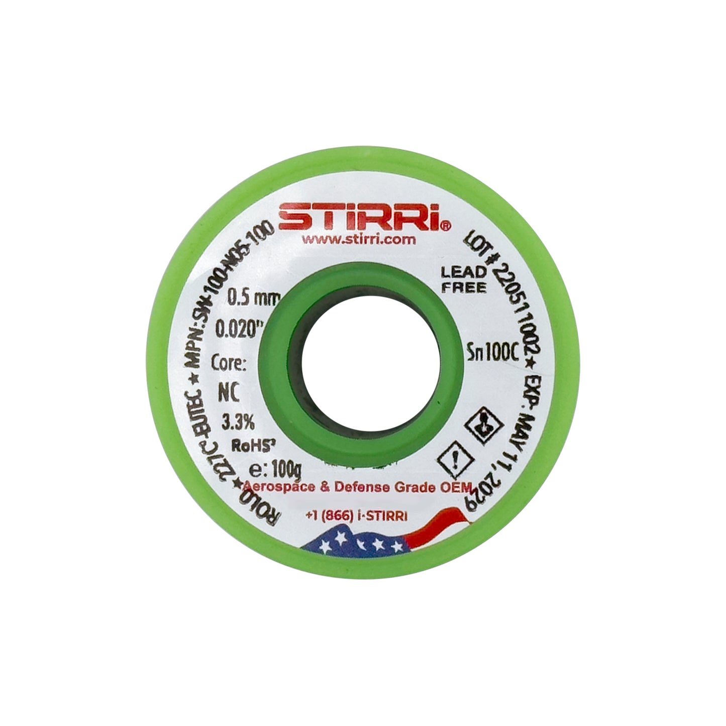 LF-100 Sn100c lead-free selective solder wire NC-core ROL0 - 100g spool