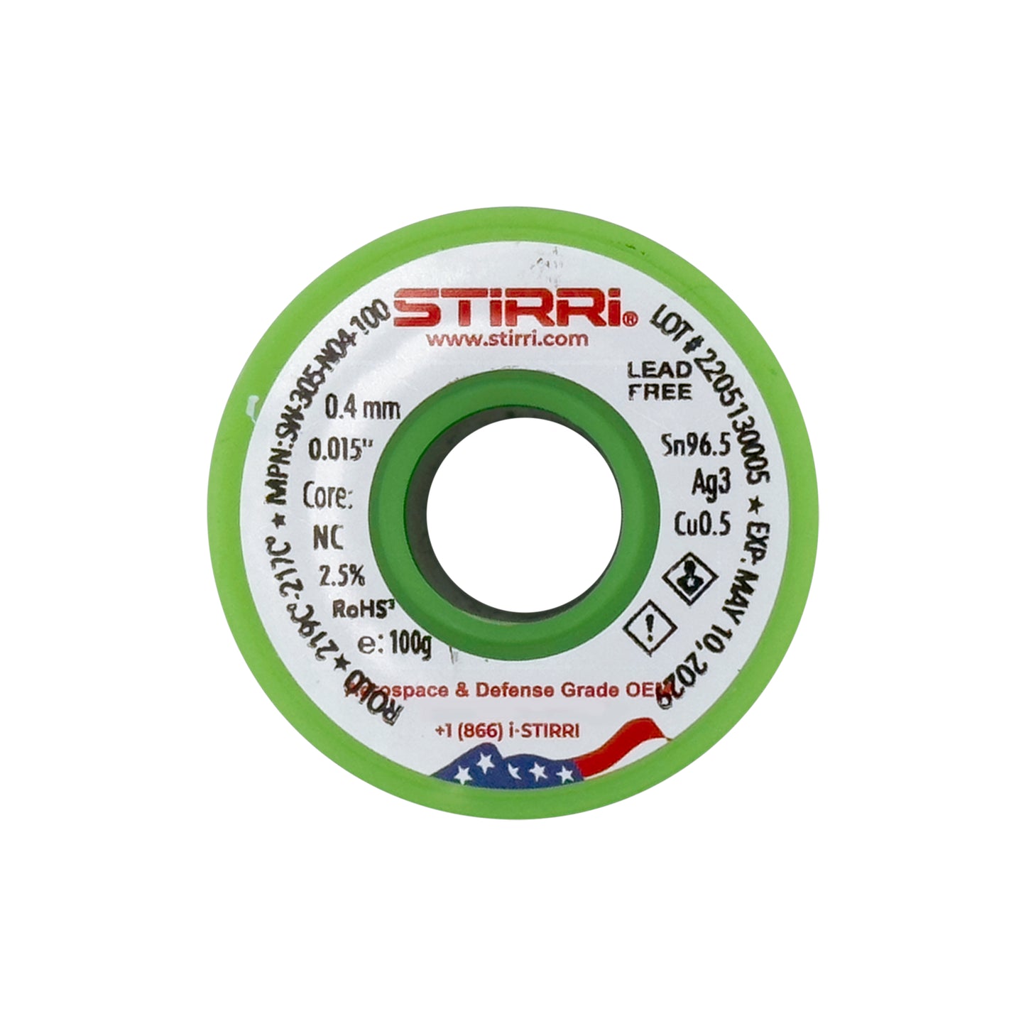 LF-305 - Sn96.5Ag3.0Cu0.5 lead-free solder wire NC-core ROL0 - 100g spool