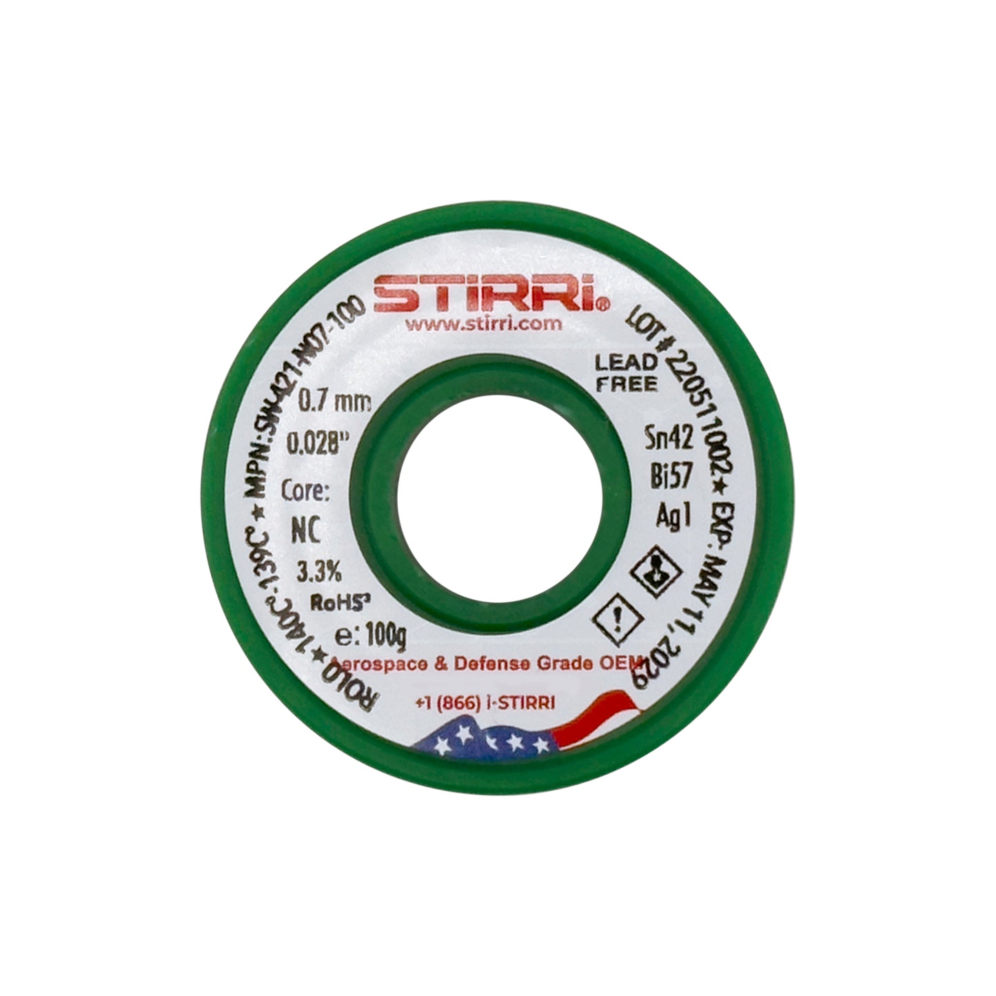 LT-421 - Sn42Bi57Ag1 low-temperature lead-free solder wire - 100g spool