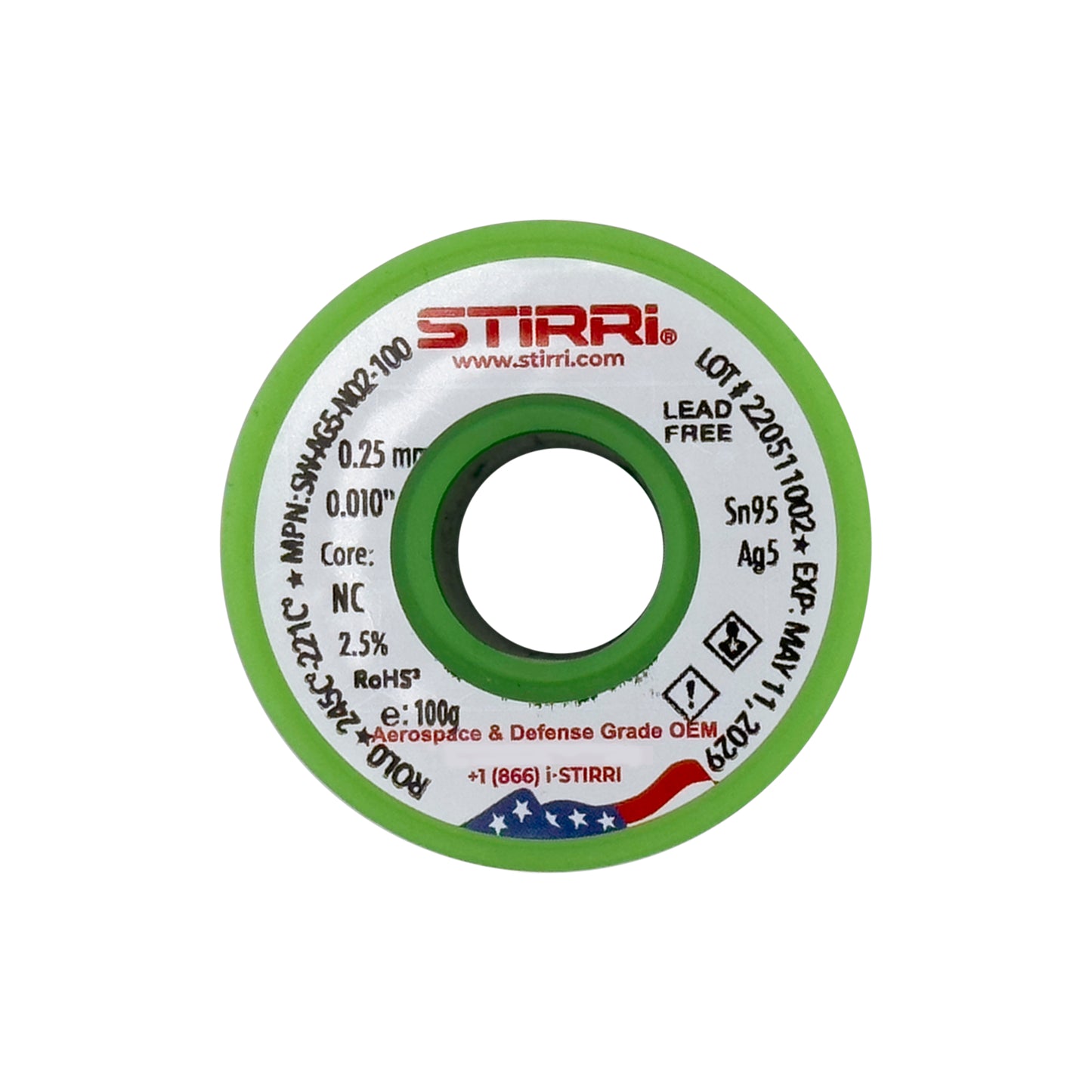 HT-AG5 - Sn95Ag5 high-temp lead-free solder wire NC-core ROL0 - 100g spool