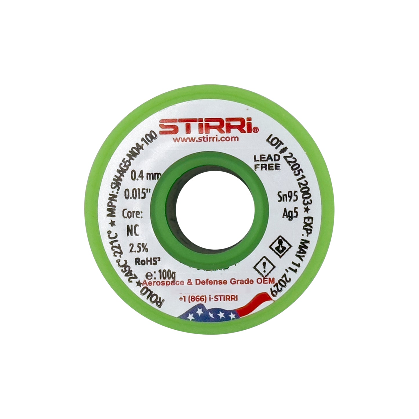 HT-AG5 - Sn95Ag5 high-temp lead-free solder wire NC-core ROL0 - 100g spool