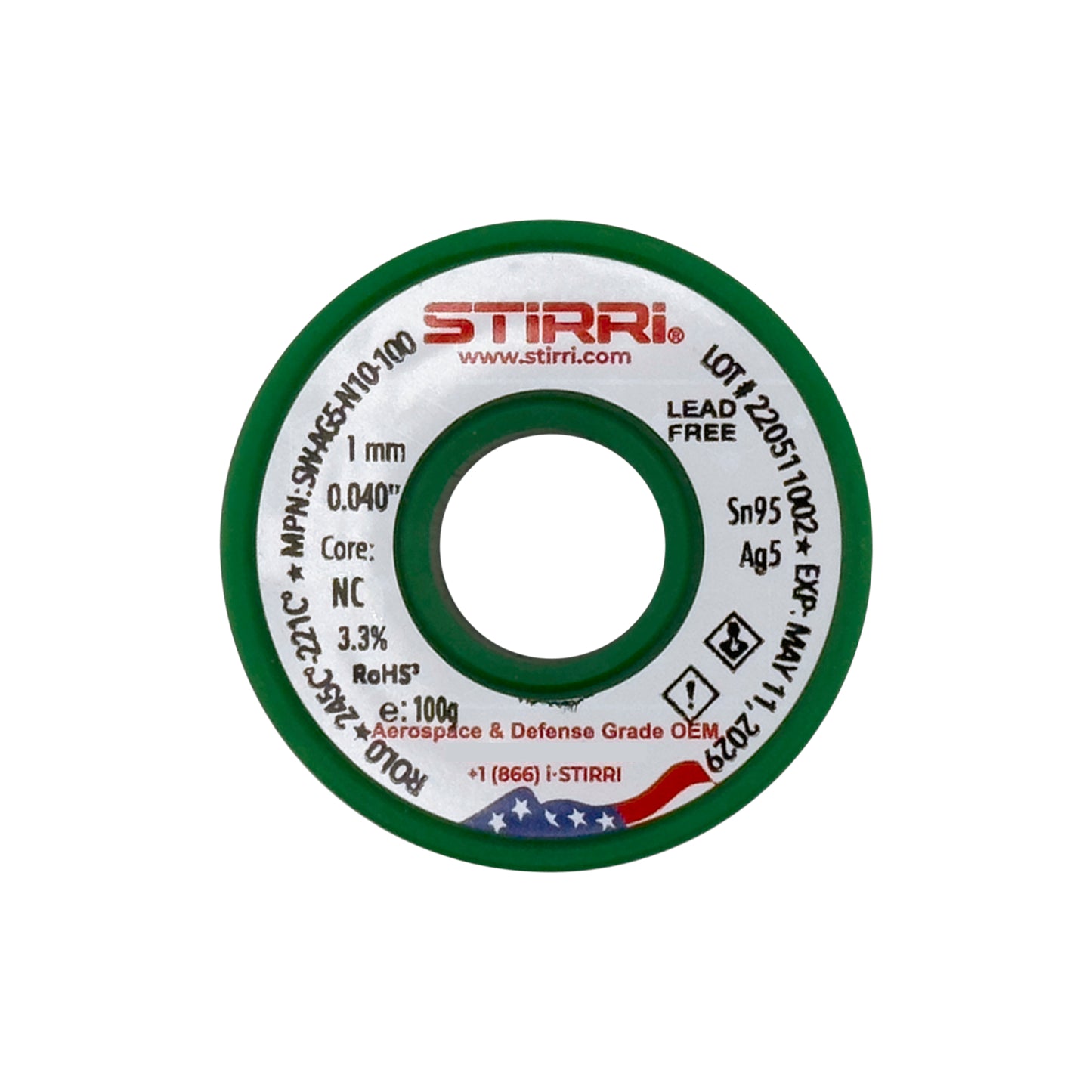 HT-AG5 - Sn95Ag5 high-temp lead-free solder wire NC-core ROL0 - 100g spool