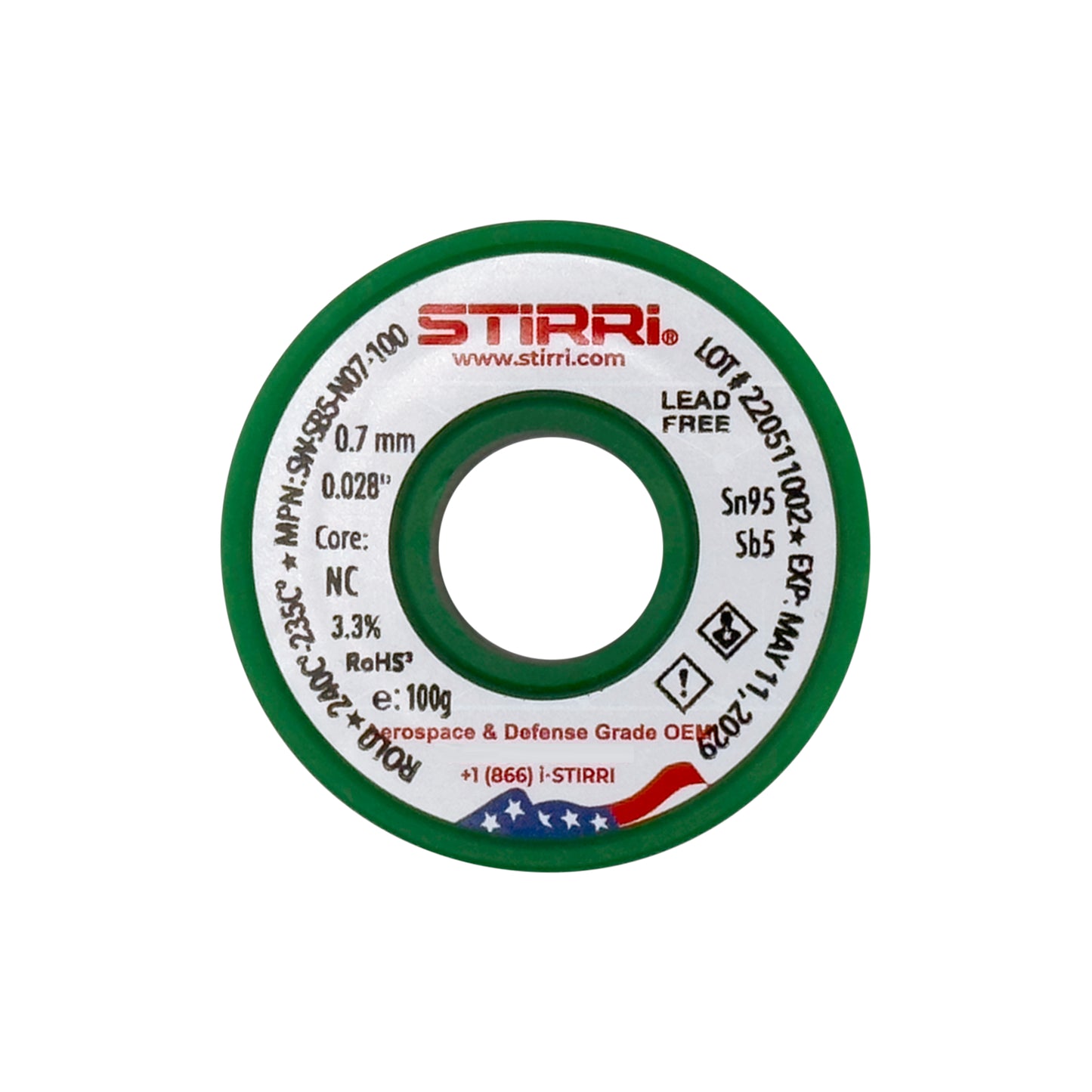 HT-SB5 - Sn95Sb5 high-temp no-clean low-voiding antimony metalloid solder wire ROL0 - 100g spool