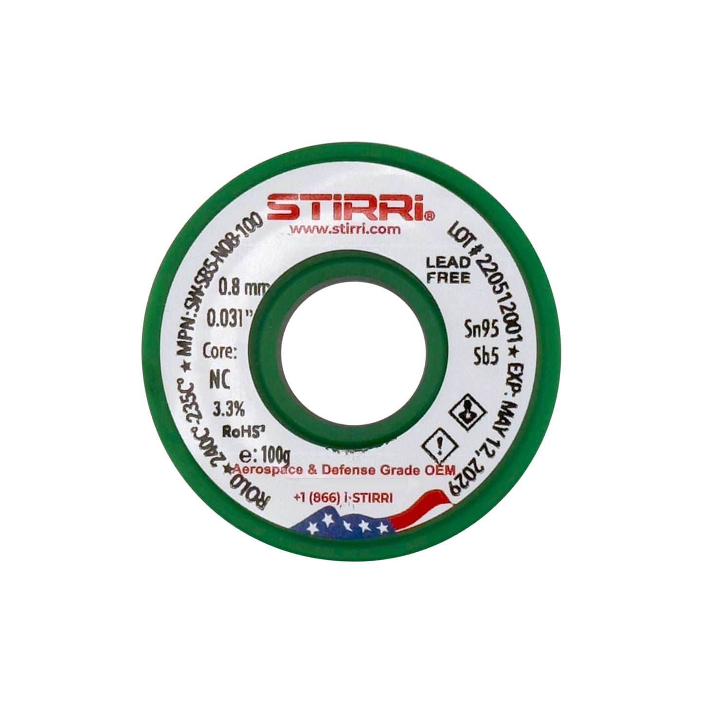 HT-SB5 - Sn95Sb5 high-temp no-clean low-voiding antimony metalloid solder wire ROL0 - 100g spool